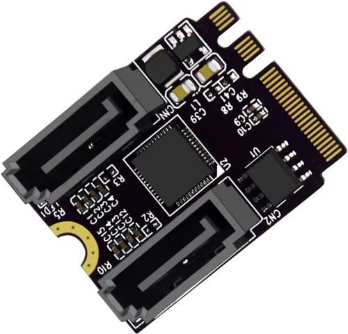 Vista 8 de Cablecc NGFF clave A+E PCI Express a SATA 3.0 6Gbps adaptador de doble puerto convertidor tarjeta de extensión de disco duro JMB582 2230