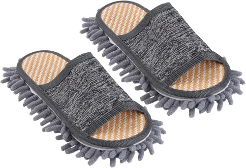 Vista 10 de Zapatillas de limpieza de pisos de microfibra, zapatos lavables para limpiar el polvo, zapatos de trapeador desmontables para limpieza de pisos