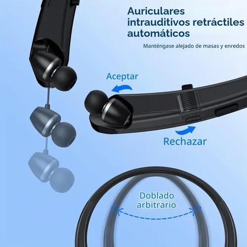 Vista 2 de Auriculares Bluetooth inalámbricos con banda para el cuello, auriculares retráctiles automáticos con 24 horas de reproducción, auriculares