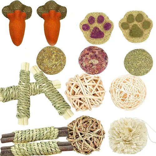Vista 6 de 16 juguetes de conejillo de indias, bolas de juego de conejo, juguetes molares para el cuidado de los dientes, para hámster, conejo, cobaya, ratas