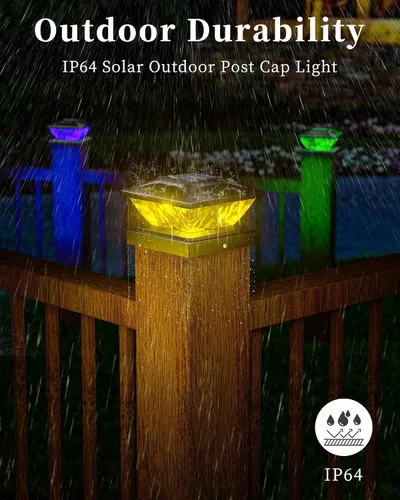 Vista 12 de Ofuray Luces solares para tapa de poste, paquete de 8 luces solares RGB con dos modos, apto para postes de 4 x 4, 5 x 5 con 3 bases, impermeable