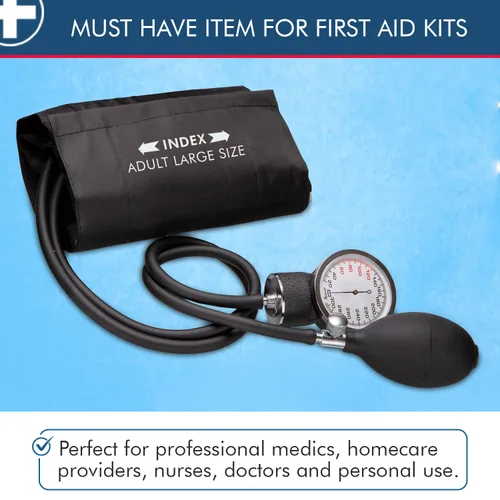 Vista 6 de NOVAMEDIC Máquina profesional de presión arterial negra de gran tamaño para adultos, esfigmomanómetro aneroide, monitor manual de emergencia BP