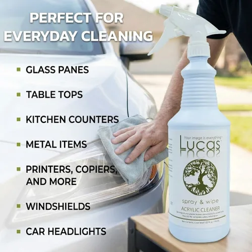 Vista 6 de Spray limpiador de acrílico y plástico para superficies no porosas y camas de bronceado, listo para usar, limpiador sin rayas para plexiglás