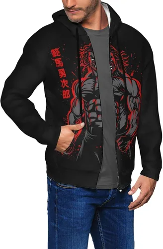 Vista 6 de Baki Anime The Grappler - Sudadera con capucha y cremallera completa para hombre