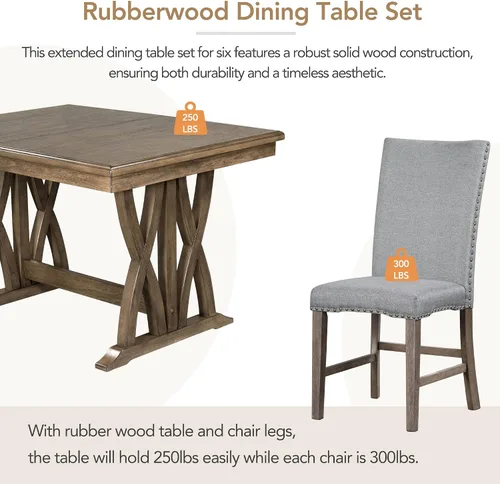 Vista 4 de Mid-Century - Juego de mesa de comedor de 7 piezas con mesa extensible y 6 sillas ergonómicas acolchadas, juego de comedor para 6, mesa de comedor