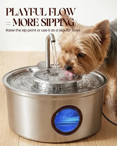 Vista 3 de Fuente de agua para gatos de acero inoxidable, fuente ultra silenciosa para gatos de 108 onzas / 3.2 L para beber con cuenco de agua extraíble