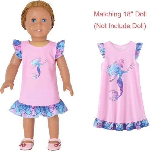 Vista 6 de QPANCY Chicas a juego Camisones Princesa Flutter Manga Pijamas Ropa de dormir Vestidos de Noche
