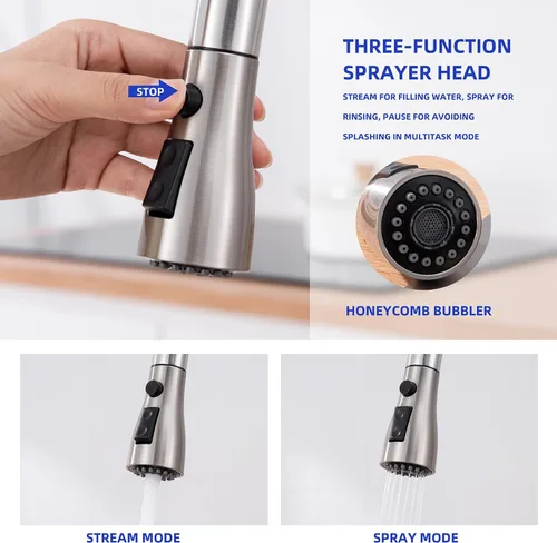 Vista 4 de Grifo de Cocina con Dispensador de Jabón y Pulverizador Extraíble - Grifo de Fregadero de Cocina de Acero Inoxidable con Una Sola Manija, Diseño