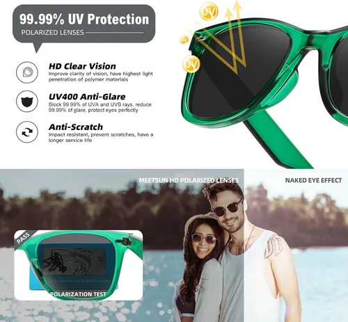 Vista 128 de MEETSUN Polarized Sunglasses for Women Men Classic Retro Square Frame Driving Sun Glasses UV Protection