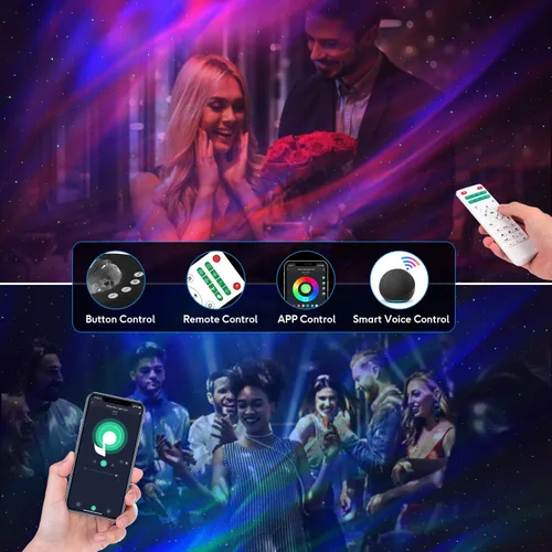 Vista 3 de Proyector de luz de galaxia del norte, proyector Star Aurora con ruidos blancos, control remoto y temporizador, altavoz Bluetooth, proyector