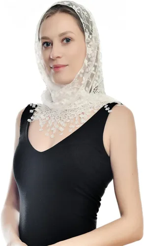 Vista 5 de Malixeyunna Triángulo Mantilla velo de encaje bufanda de tul que cubre el velo de la iglesia para las damas de honor de la boda de la misa