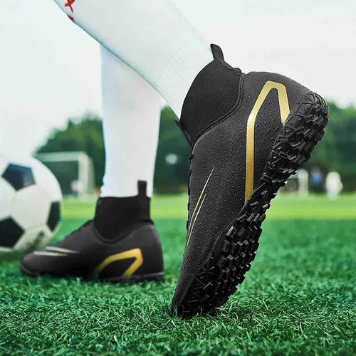 Vista 6 de Botas de fútbol unisex de caña alta con tacos al aire libre atléticos zapatillas de fútbol de césped zapatos de fútbol con picos para interiores