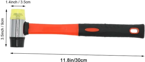 Vista 5 de Martillo de mazo de goma de doble cara de mazo suave de 1.575 in de diámetro con mango de fibra de vidrio suave de 10.4 pulgadas para construcción