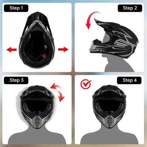 Vista 8 de Casco de motocross para niños y jóvenes aprobado por DOT, Casco de cara completa para ATV, moto de todoterreno y bicicleta de tierra para adultos