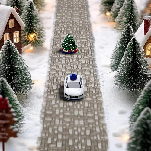 Vista 5 de 4 piezas de camino adoquinado de aldea de Navidad, accesorios de pueblos