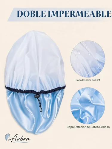 Vista 6 de Auban Gorro de ducha para mujer, ajustable, reutilizable, extragrande, gorro de baño impermeable de doble capa, exterior impermeable, forro de EVA