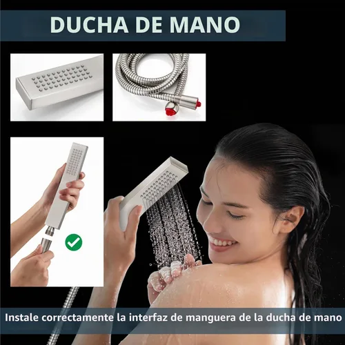 Vista 4 de Aolemi Sistema de ducha tipo lluvia de 12 pulgadas, cabezal de ducha cepillado Nikcel Combo Set con ducha de mano válvula de montaje en pared grifo