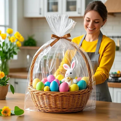 Vista 8 de Morepack Bolsas grandes de celofán/celofán, bolsas de cesta transparentes de 30 x 40 pulgadas de plástico OPP para embalaje de cestas de regalo, 5