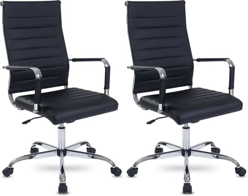Vista 17 de Silla de escritorio de oficina, sillas de trabajo rodantes de cuero negro