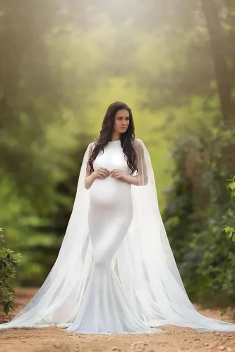 Vista 3 de Vestido de maternidad para mujer, para fotografía, vestido largo de accesorios para fotos, con capa de malla, vestido de baby shower, vestido