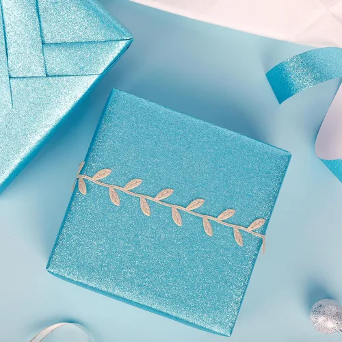 Vista 2 de Homeral Rollo de papel de regalo con purpurina, 46.8 pies cuadrados, azul cielo brillante para Navidad, cumpleaños, bodas, baby shower, despedida