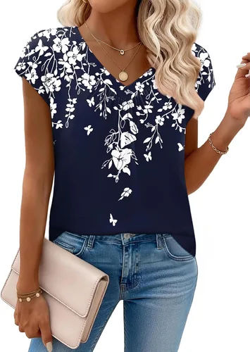 Vista 7 de Zeagoo Camisetas de manga corta con cuello en V para mujer, ropa de negocios, ropa de trabajo, ropa de moda