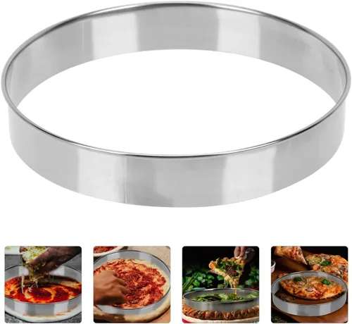 Vista 9 de Hemoton Anillo de salsa de pizza de 9.05 pulgadas de acero inoxidable redondo molde de alimentación de pizza para distribución uniforme herramienta