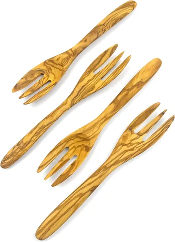 Vista 9 de WONDERFUL Tenedor de madera de olivo 100% natural, cubiertos de madera natural reutilizables de 7 pulgadas, hechos a mano, perfectos para postres