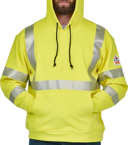 Vista 6 de Bulwark FR Men's Hi-Visibility Pullover Hooded Fleece Sweatshirt, Yellow/Green