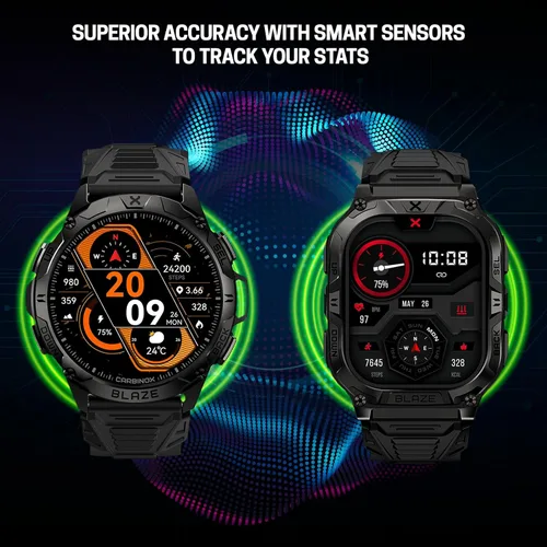 Vista 3 de CARBINOX Blaze - Reloj inteligente doble con GPS, resistente rastreador de fitness impermeable IP69K, compatible con Android e iOS, más de 170 modos