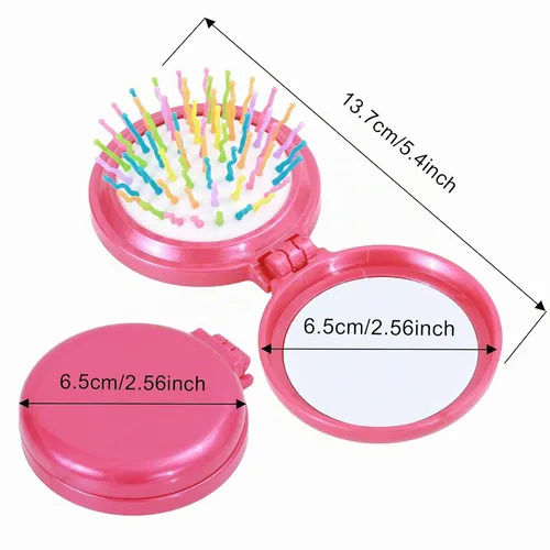 Vista 2 de ONLYFU Paquete de 8 mini cepillos de pelo con espejo, cepillos compactos plegables con cerdas de nailon suaves, peine de bolsillo de viaje