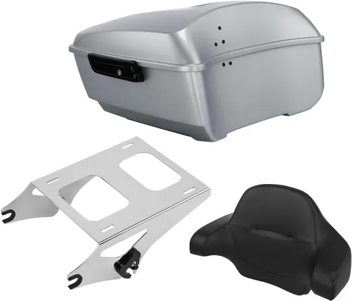 Vista 24 de TCT-MOTORPARTS Atlas Silver Metálico Maletero de Viaje Modificado con Respaldo y Montaje en Rack Adecuado para Harley Touring 14-25 Street Glide