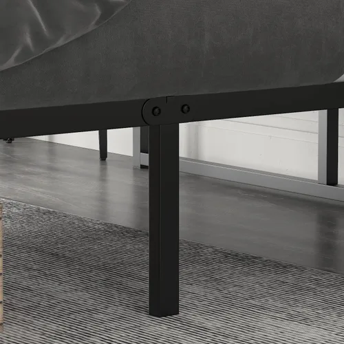 Vista 8 de HOOMIC Base de cama de plataforma de metal de 14 pulgadas con estribo de madera rústica, base de colchón con almacenamiento, listones de metal, sin
