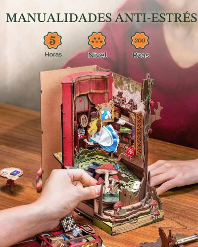 Vista 9 de Kits de rincones de libros DIY de Rolife: Caen en el asombro, separadores de libros de cuentos de hadas de madera, rompecabezas 3D para decoración
