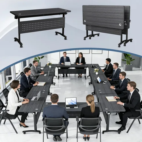 Vista 33 de Paquete de 4 mesas de conferencias plegables, mesa de entrenamiento modular Gris hierro profundo