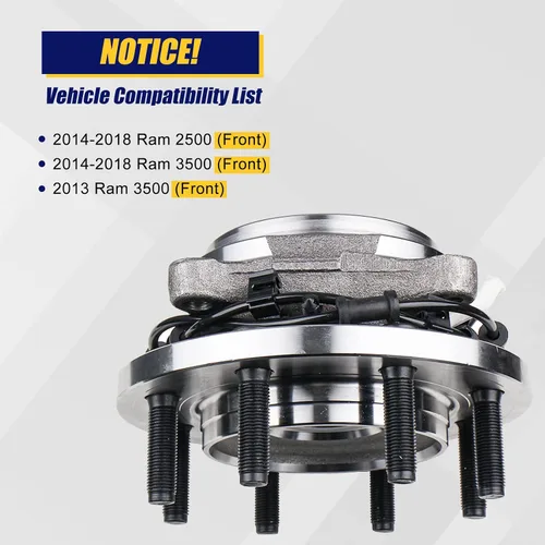 Vista 6 de KUSATEC 515162 Conjunto de cubo de rueda delantero y rodamiento de 2 piezas Compatible con Ram 2500 3500 Pickup, 2013 2014 2015 2016 2017 2018, 8
