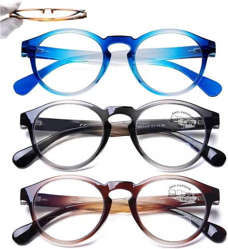 Vista 9 de AQWANO Paquete de 3 lentes de lectura bifocales con bloqueo de luz azul para computadora, marco redondo y elegante, monturas ultrafinas, ligeras