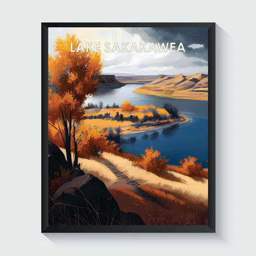 Vista 50 de Yellowstone Lake - Póster impreso artístico, ilustración, arte de pared, decoración de paisaje retro, paisaje, obra de arte para decoración de Lago