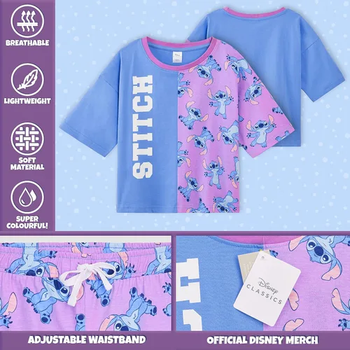 Vista 3 de Disney Conjunto de pijama para niñas, ropa de dormir de verano de La Bella y la Bestia, Rey León, Princesa, Stitch PJs de 2 piezas