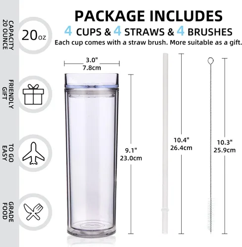 Vista 2 de Volhoply Vasos delgados de plástico de 20 onzas