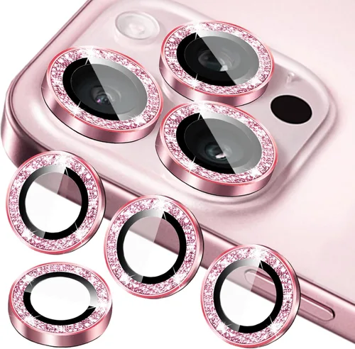 Vista 10 de Protector de lente de cámara compatible con iPhone 15 Plus y iPhone 15 (paquete de 4, 2 juegos), con purpurina brillante, funda de cámara