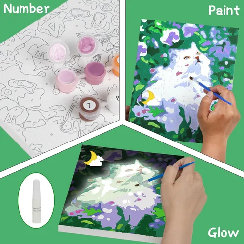 Vista 4 de Pintura por números para niños de 8 a 12 años - Juego de pintura acrílica, pintura por números, brilla en la oscuridad, manualidades DIY, incluye 3