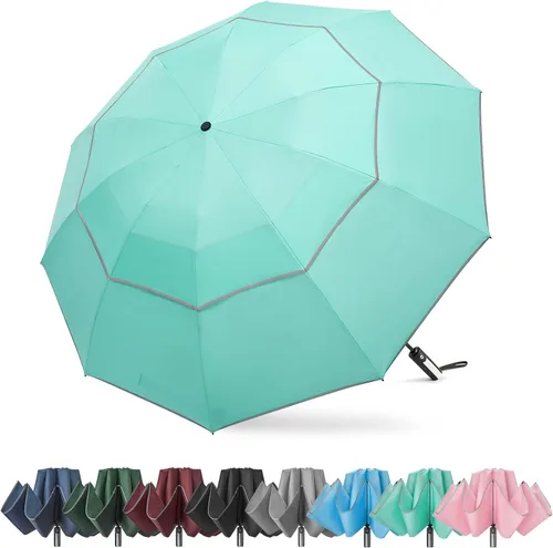 Vista 12 de G4Free 54/62 Inch Windproof Inverted Umbrella with Reflective Stripe Large Compact Reverse Golf Umbrella for Rain 10 Ribs Double Canopy Travel