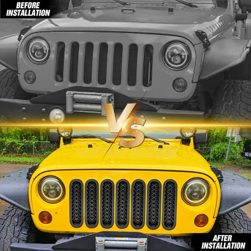 Vista 4 de Insertos de parrilla negros, cubierta de malla frontal compatible con Jeep JK Wrangler 2007-2018 y accesorios Unlimited Wrangler, malla