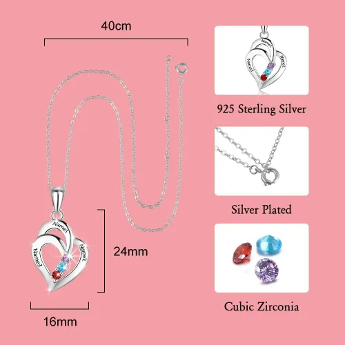 Vista 3 de Lam Hub Fong Regalos personalizados para mamá y madre con 3 piedras de nacimiento hechas a mano, tono plateado, chapado en oro de 18 quilates
