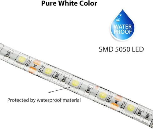 Vista 6 de Geekeep - Tira de luces LED a pilas, impermeables, flexibles, tiras de luz LED SMD 5050 con cinta de luz LED (6.56 pies, blanco frío)