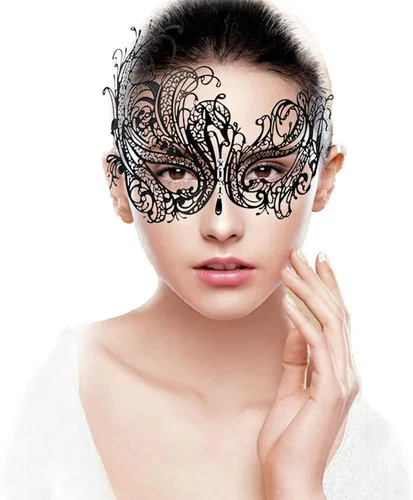 Vista 2 de Magnífica máscara de mascarada veneciana Mardi Gras para mujer, máscara de metal para fiesta