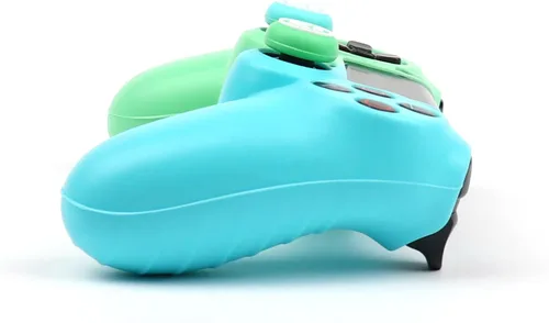 Vista 4 de RALAN Funda de silicona para controlador de color verde y azul dúplex para PS4, protector de agarre antideslizante compatible con controladores
