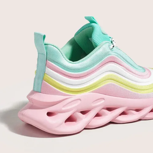 Vista 2 de LUCKY STEP Tenis de moda para mujer, con plataforma gruesa, teñido anudado, arcoíris.