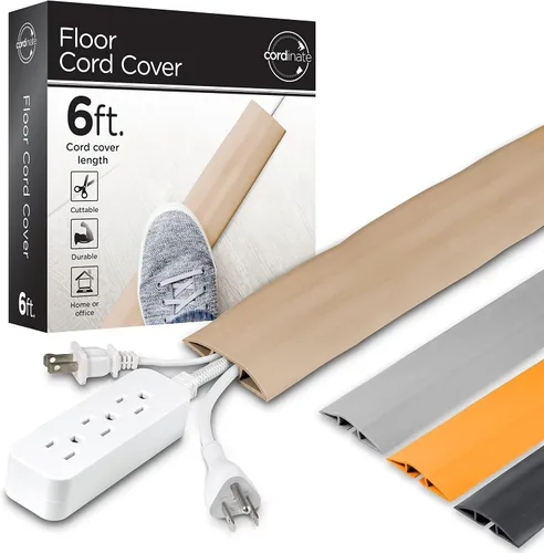 Vista 10 de Cordinate - Cubierta de cable de piso de 6 pies, protector de cable, oculta cables de extensión, protege cables, previene caídas de cables